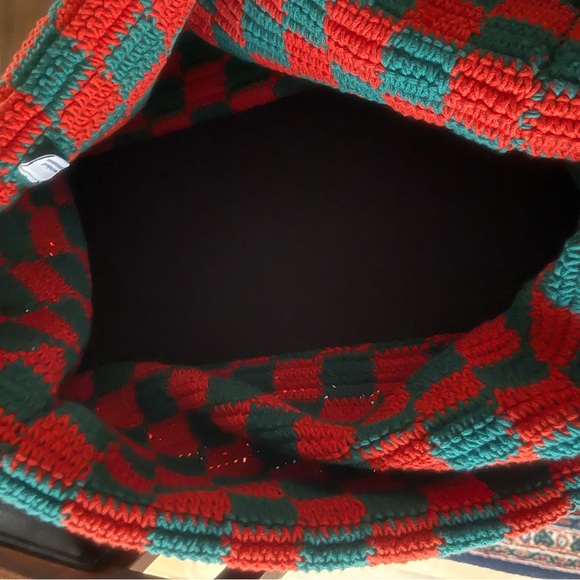 Clare V Red Green Checker Summer Simple Tote Bag Shoulder Strap Like New - Picture 15 of 16